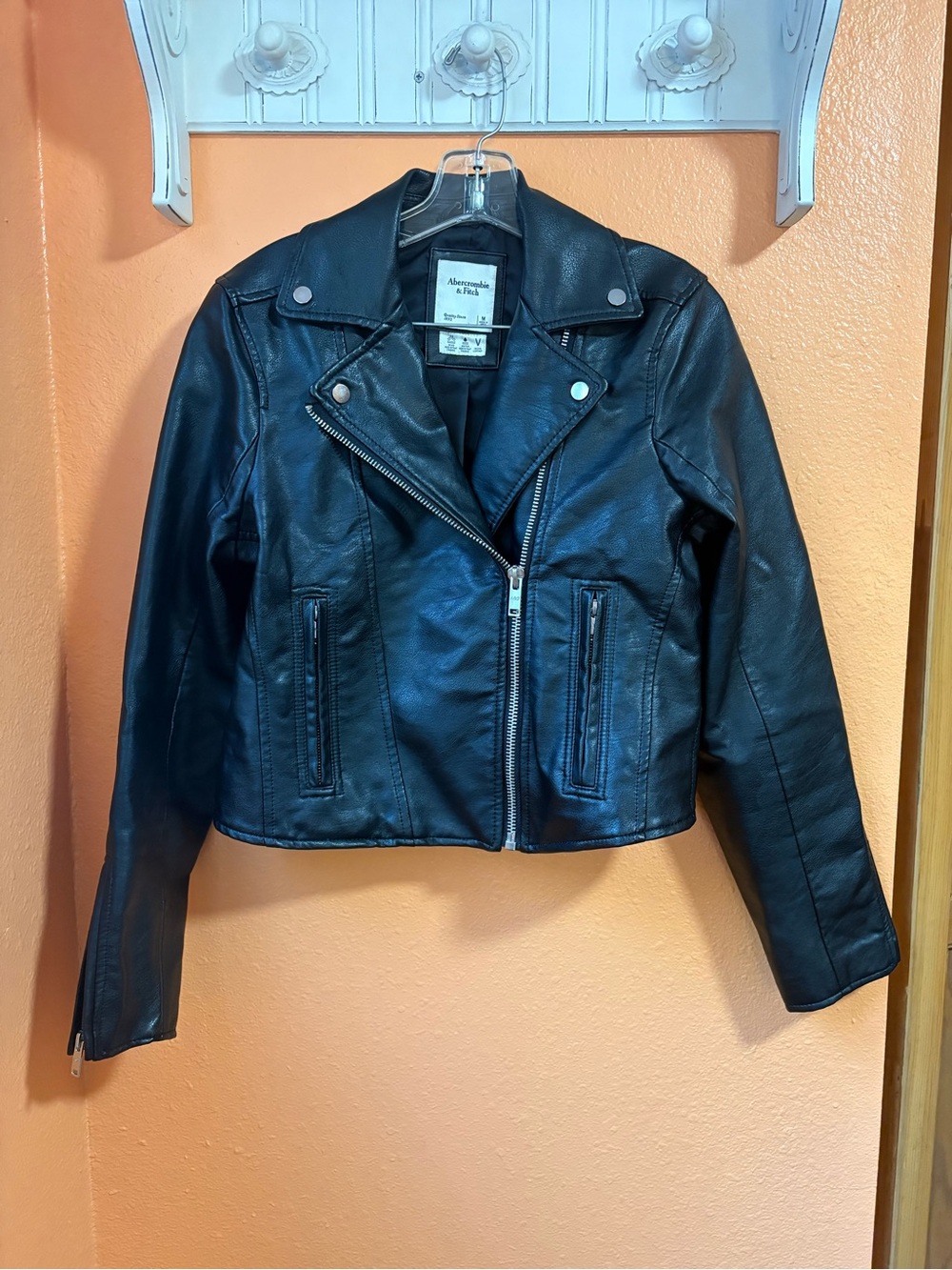 Abercrombie & Fitch Black Faux Leather Biker Jacket